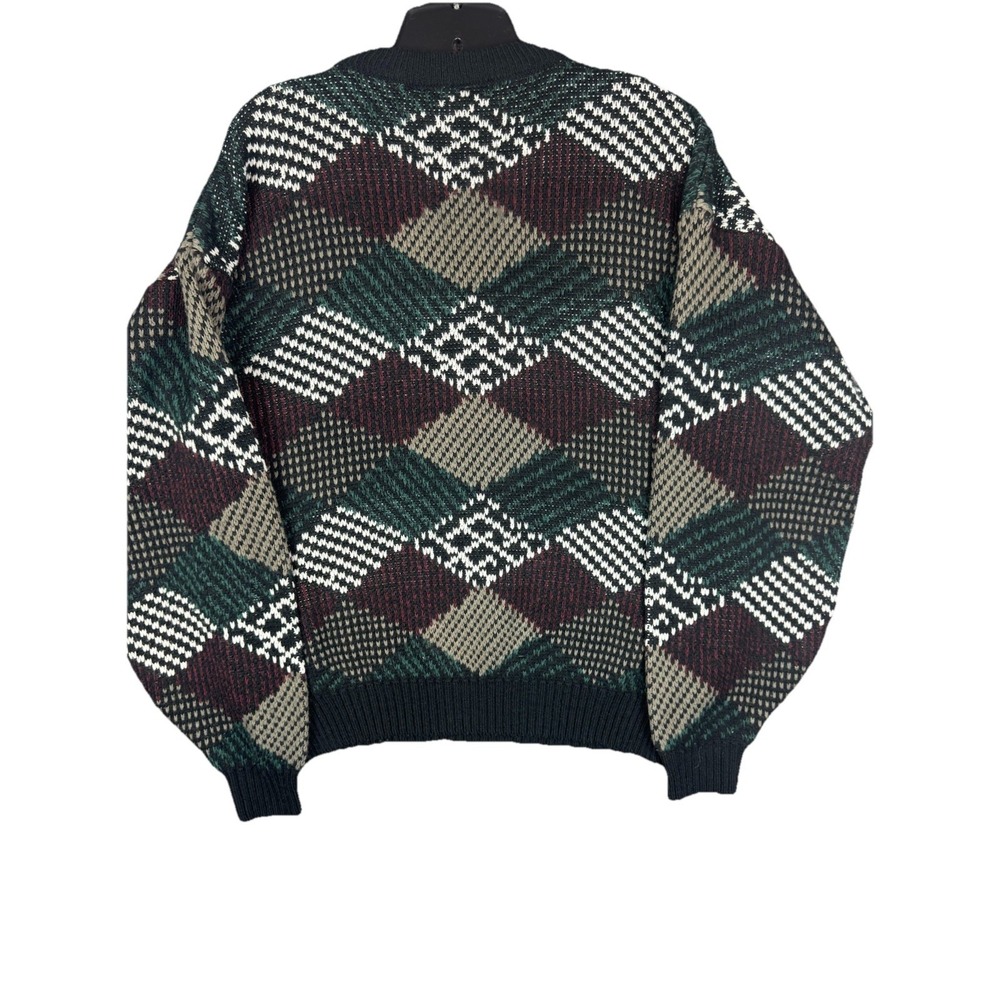 Vintage 90s Impact Leather Patch Geometric Multi-Color Sweater Grandpa Men's L - Picture 4 of 6